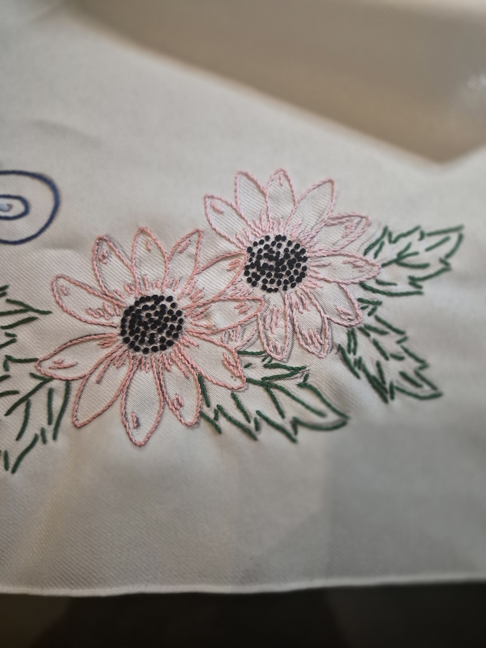 Embroidered Pink Daisy/Butterfly Floral Accent Table Runner